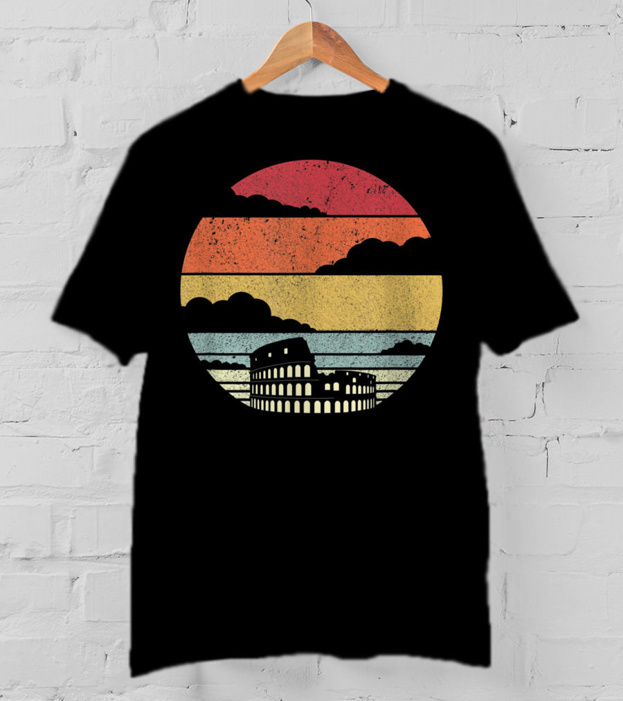 Colosseum Rome Italy Vintage Sunset Stripes T-Shirt