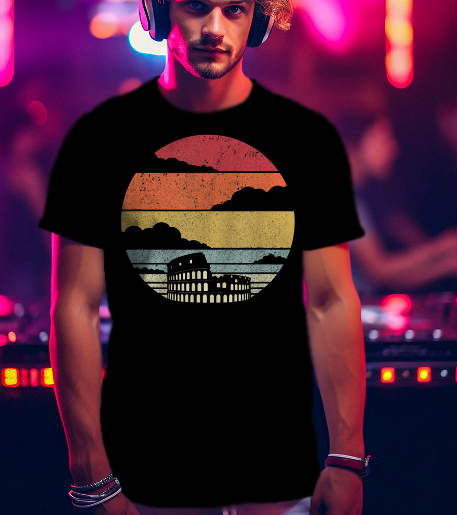 Colosseum Rome Italy Vintage Sunset Stripes T-Shirt