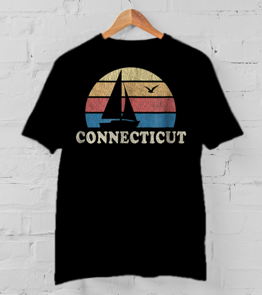 Connecticut 70s Vintage Sailboat Sunset Throwback T-Shirt