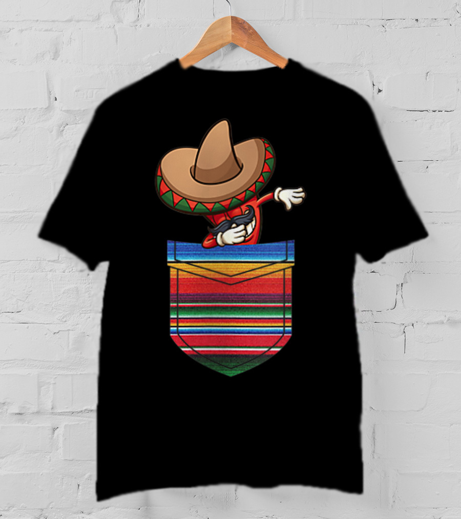 Dabbing Chilli Serape Pocket Mexican Fiesta Party T-Shirt