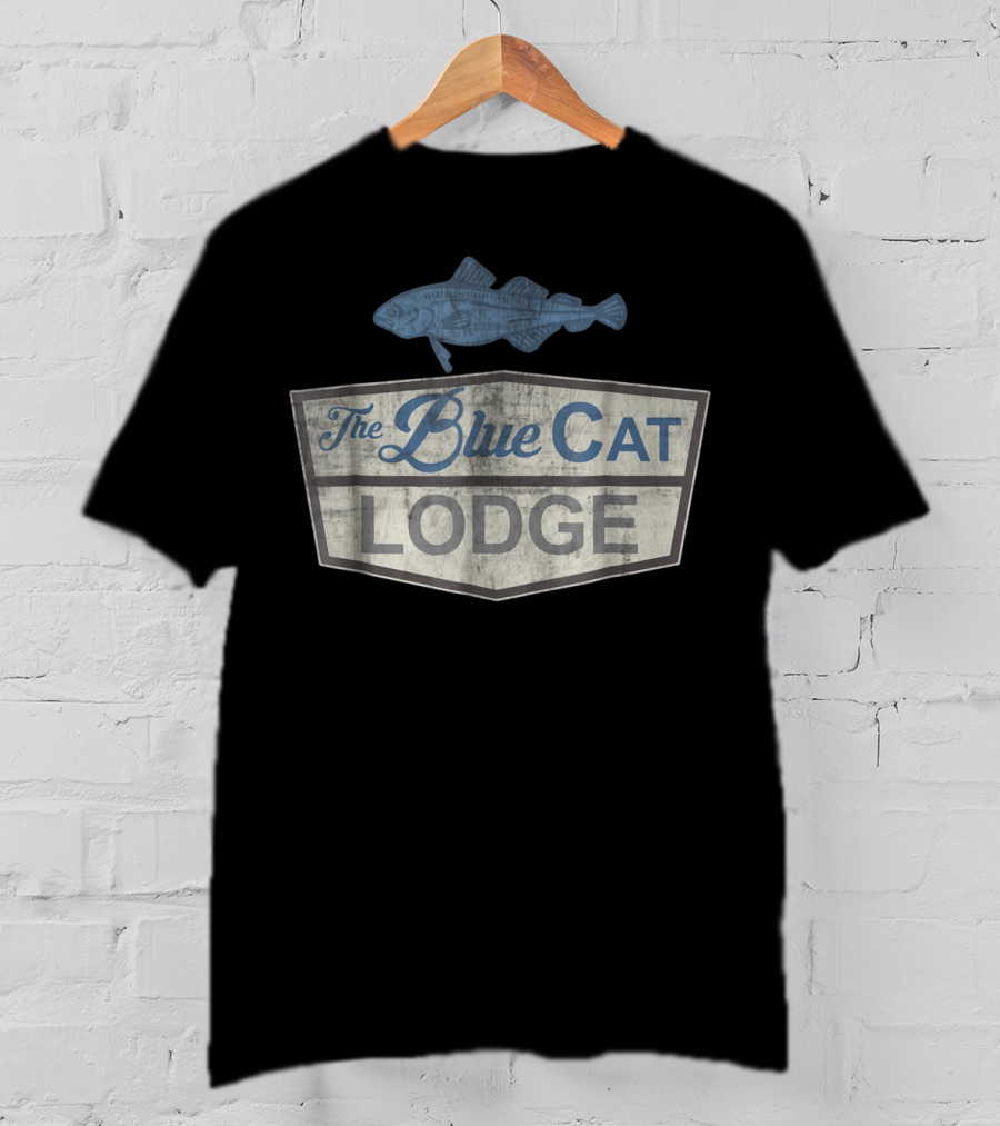 The Blue Cat Lodge Distressed Ozark Marina Fish Sign T-Shirt
