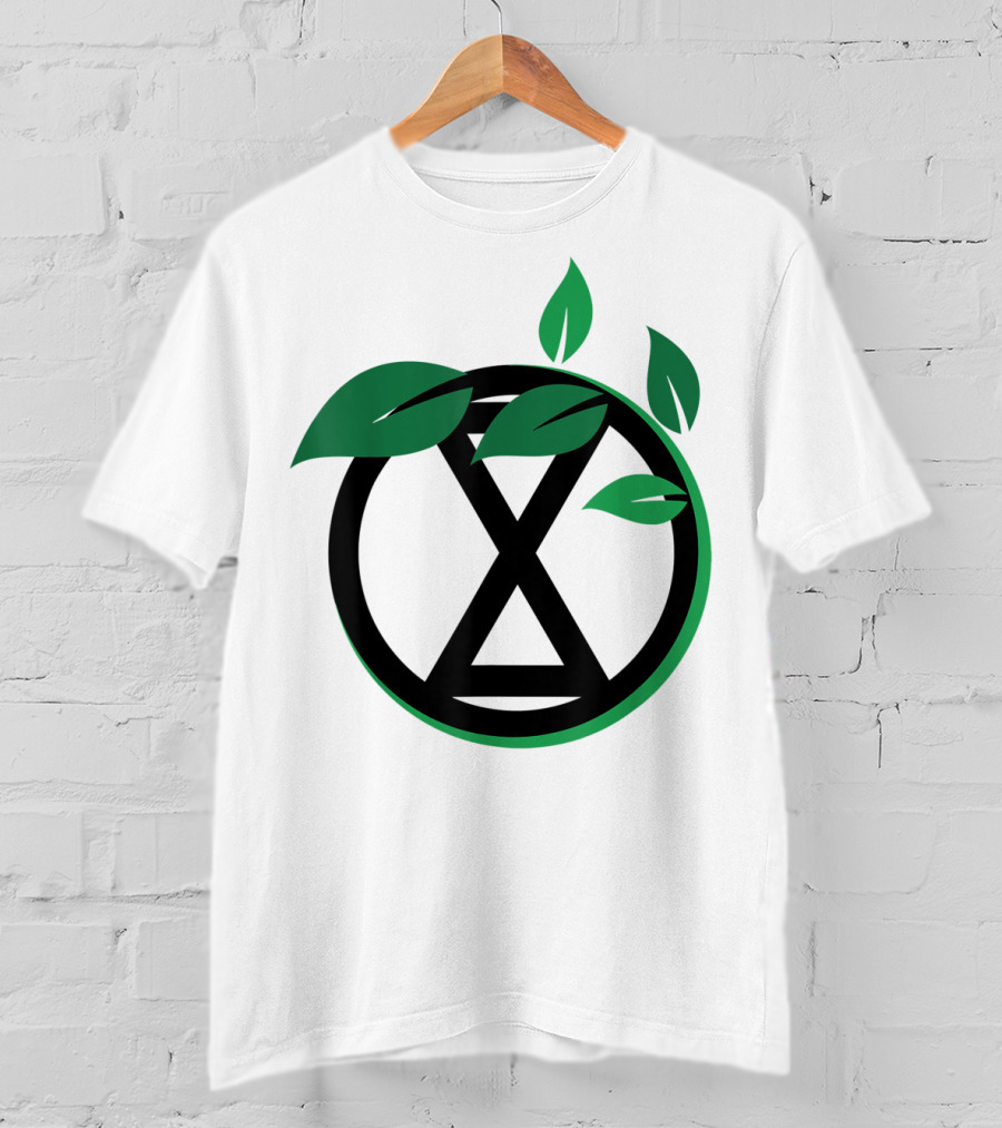 Extinction Rebellion Revolution Symbol With Green Leaves T-Shirt
