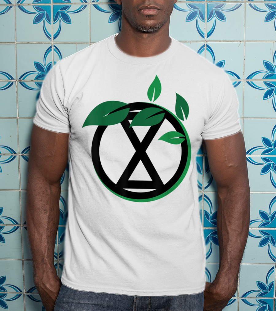 Extinction Rebellion Revolution Symbol With Green Leaves T-Shirt