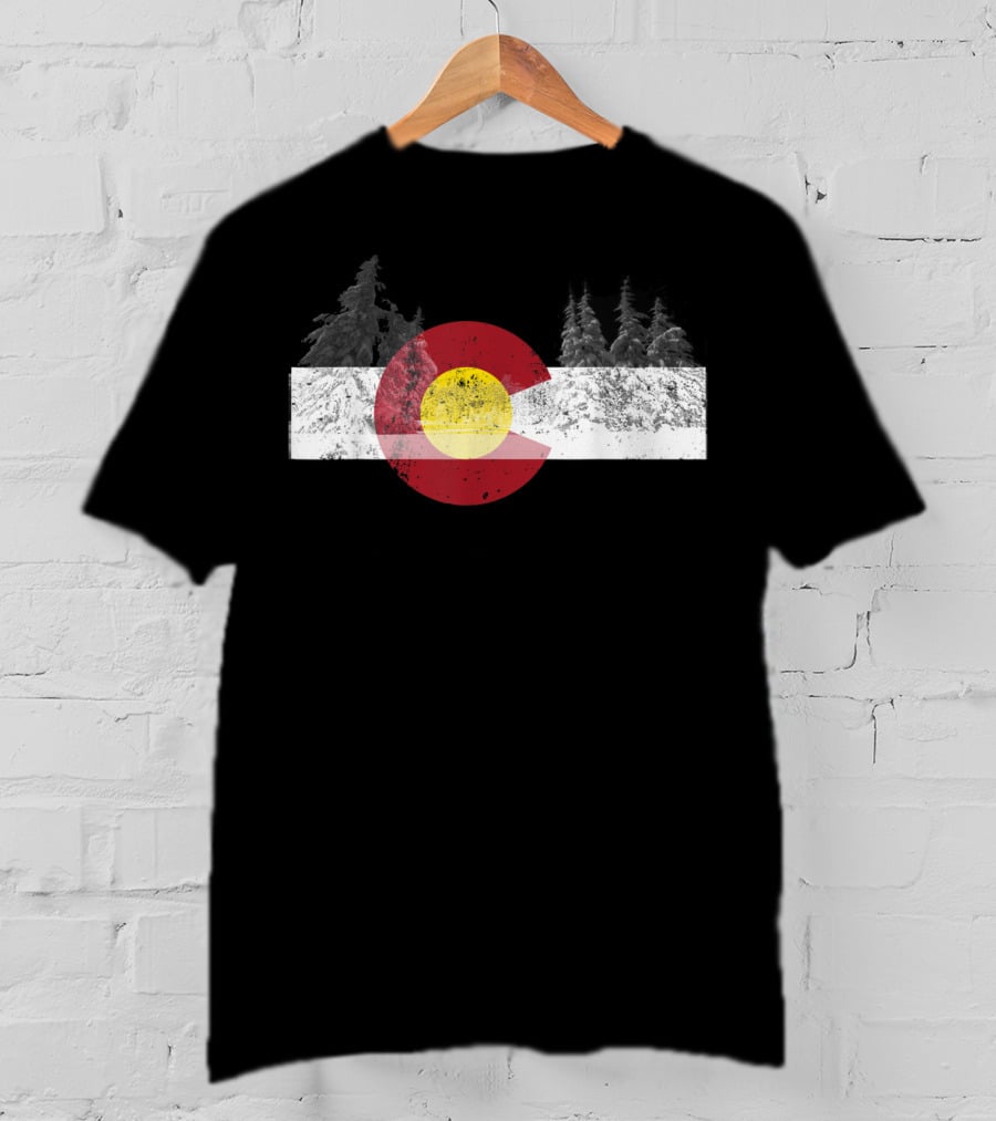 Flag Of Colorado With Snowy Trees Novelty Birthday T-Shirt