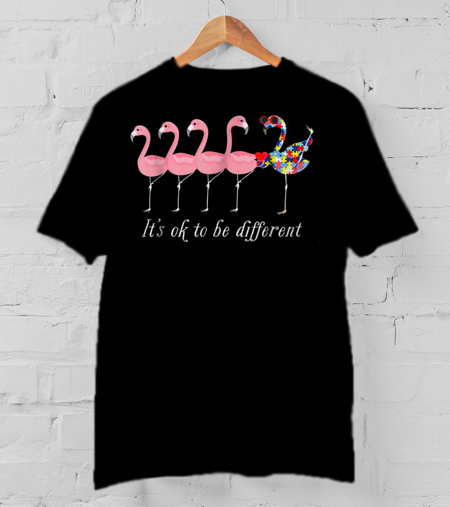 Flamingo It's Ok To Be Different Autism Awareness Puzzle Pattern Iconic T-Shirt
