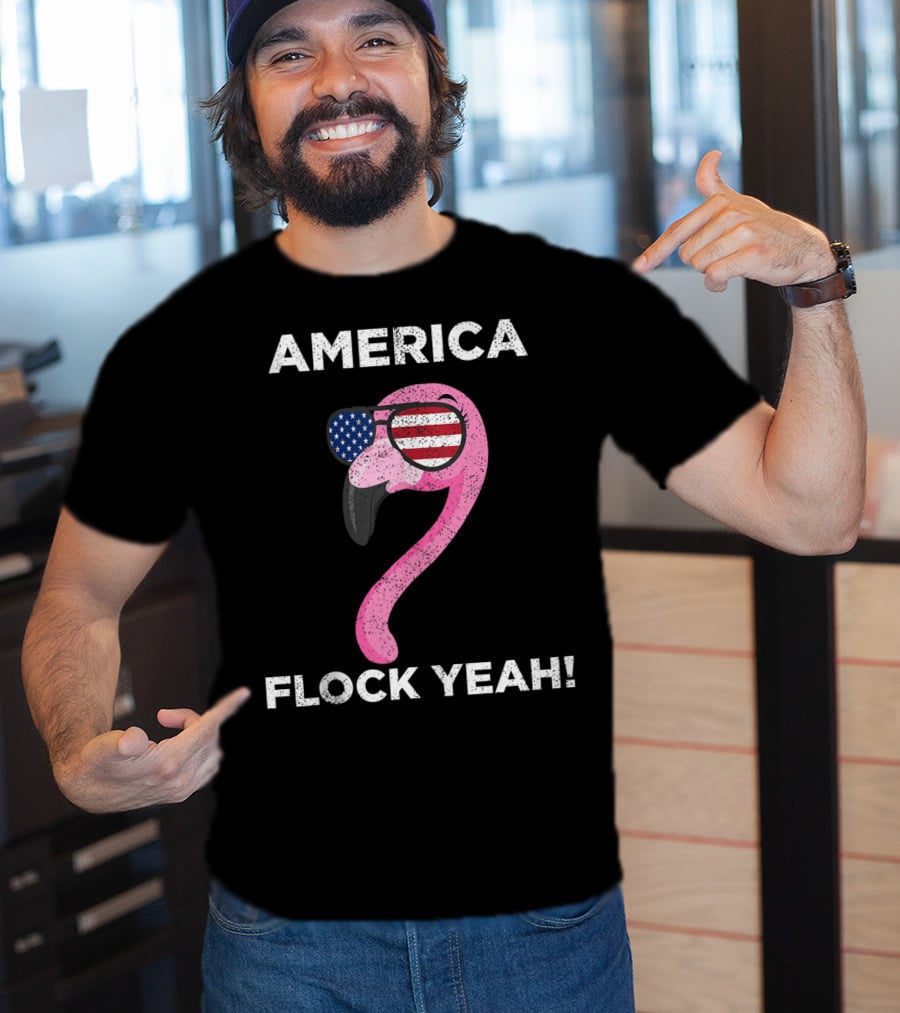 America Flock Yeah Flamingo With American Flag Glasses T-Shirt
