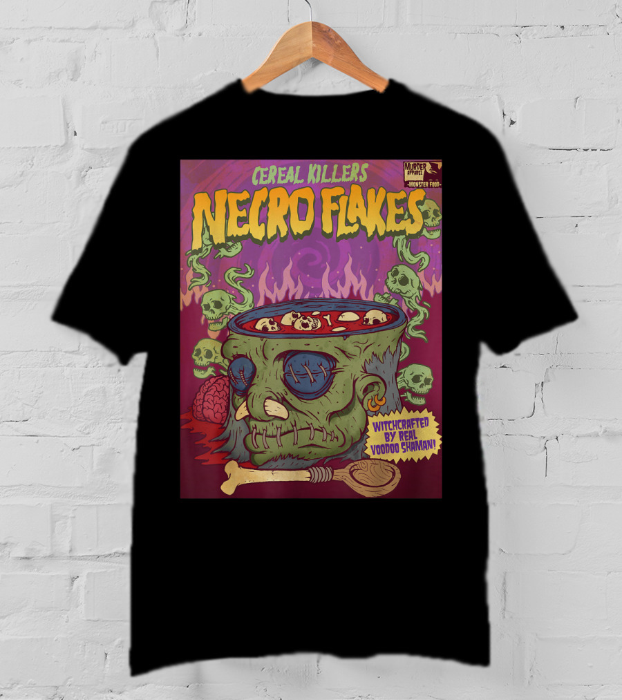 Cereal Killers Necro Flakes Witchcrafted By Real Voodoo Shaman Monster Food Horror Fans Nerds T-Shirt