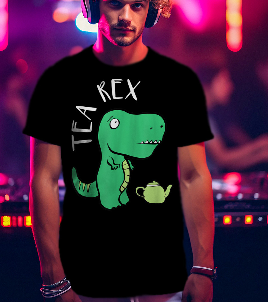 Tea Rex Dino With Green Teapot Cute Tea Time T-Shirt