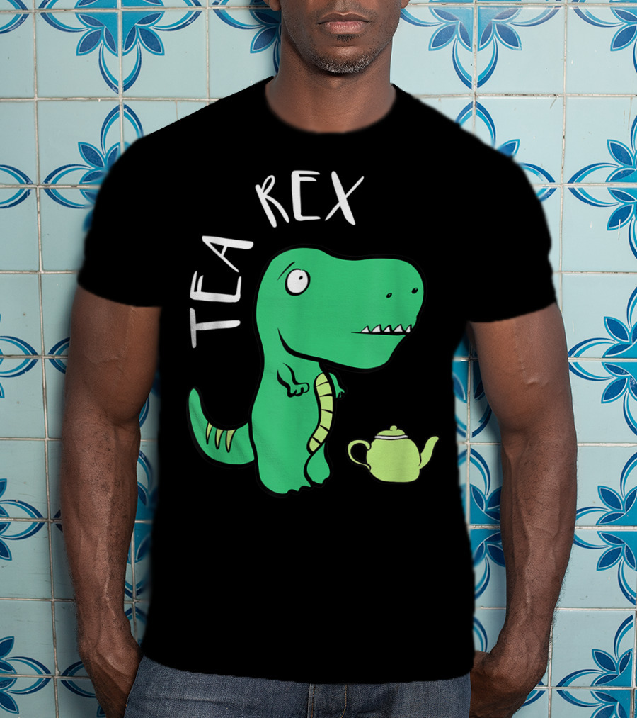 Tea Rex Dino With Green Teapot Cute Tea Time T-Shirt