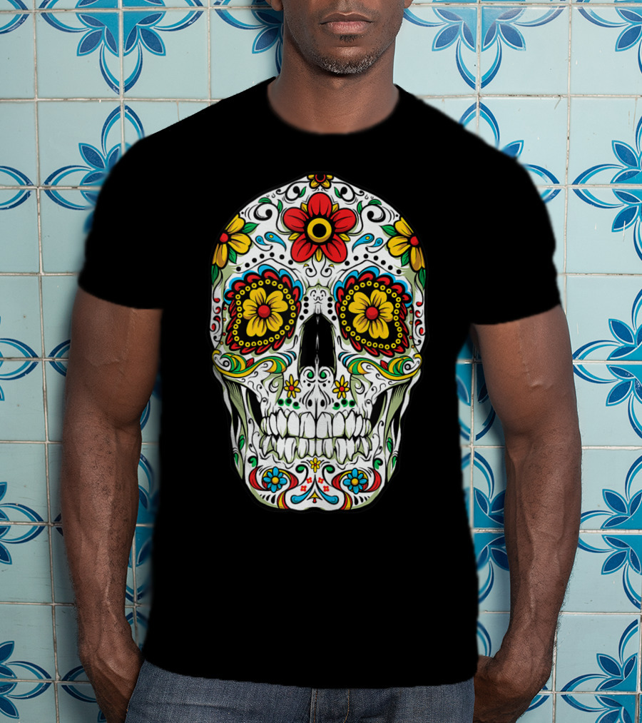 Day Of The Dead Colorful Floral Sugar Skull Cinco De Mayo T-Shirt