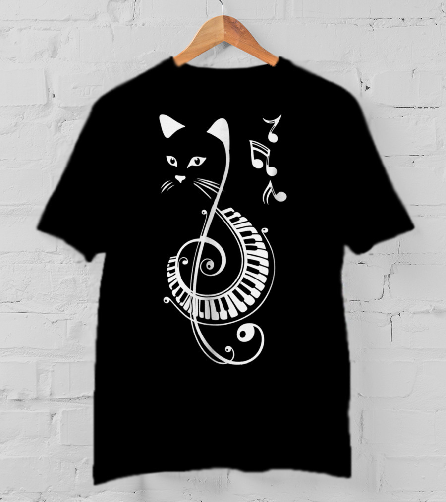Cat Lovers Musical Note Treble Clef Keyboard T-Shirt