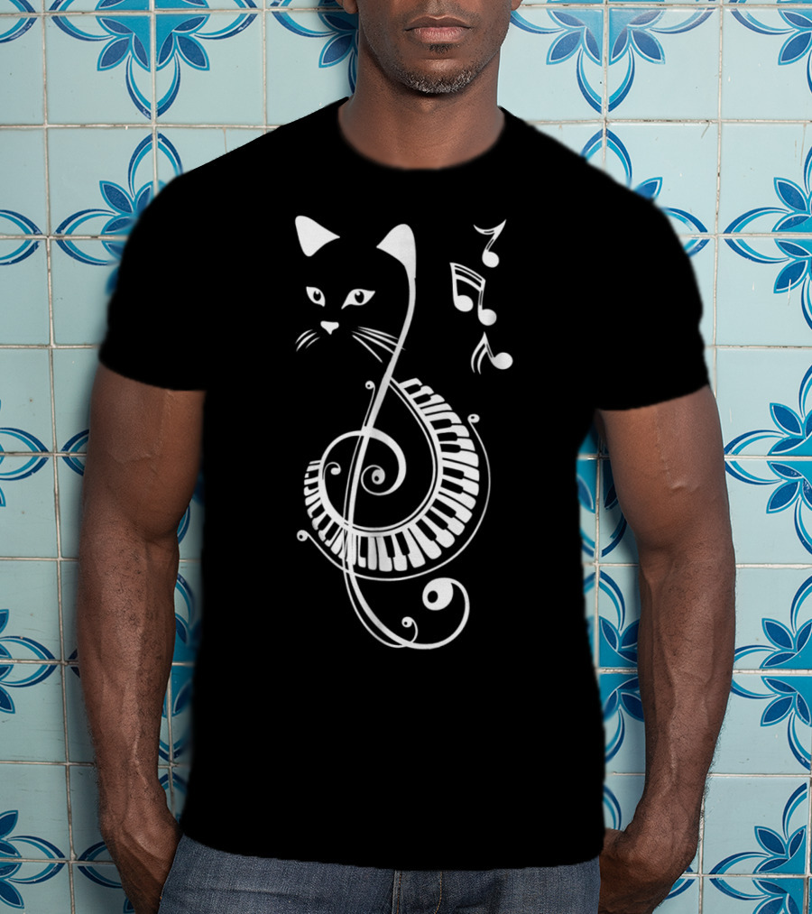 Cat Lovers Musical Note Treble Clef Keyboard T-Shirt