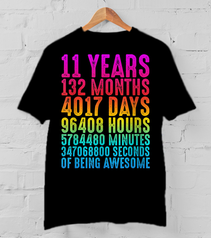 11 Years 132 Months 4017 Days 96408 Hours 5784480 Minutes 347068800 Seconds Of Being Awesome T-Shirt