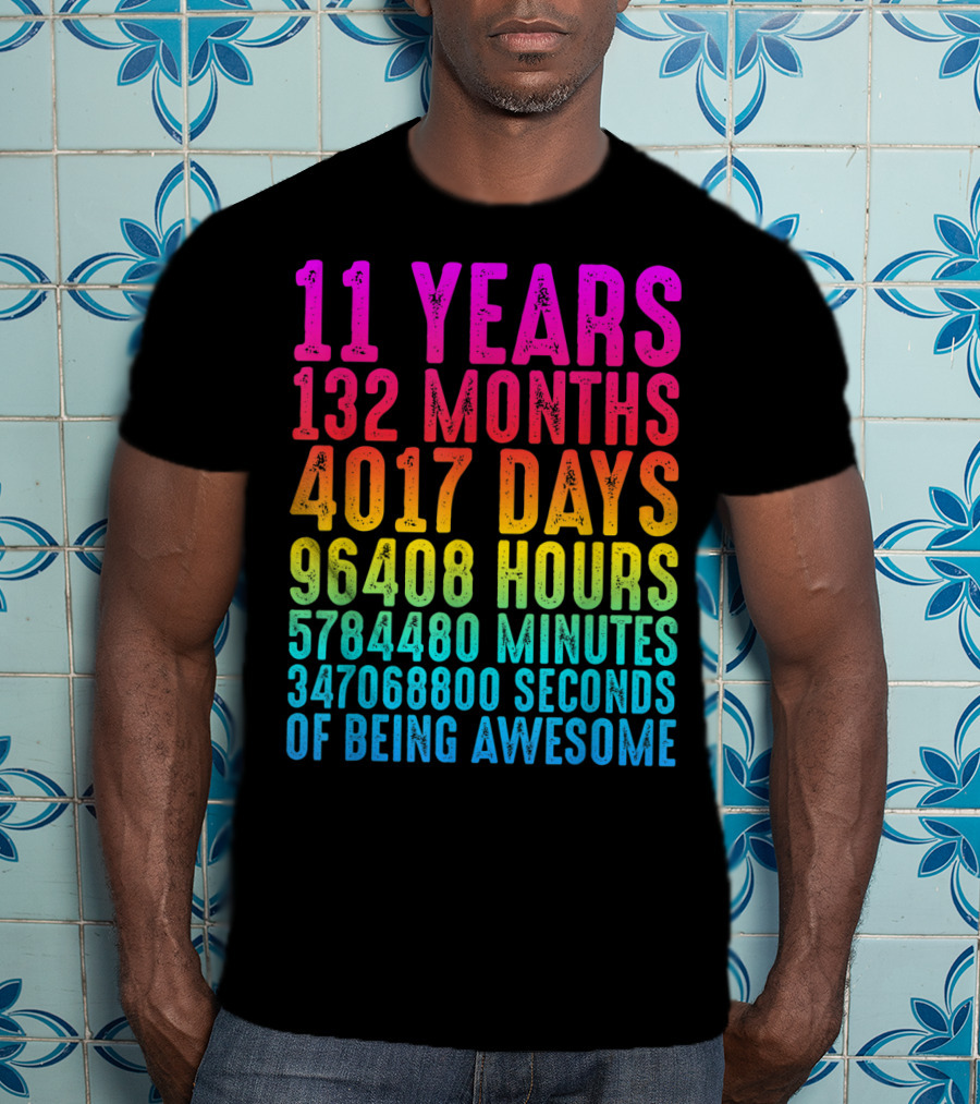 11 Years 132 Months 4017 Days 96408 Hours 5784480 Minutes 347068800 Seconds Of Being Awesome T-Shirt