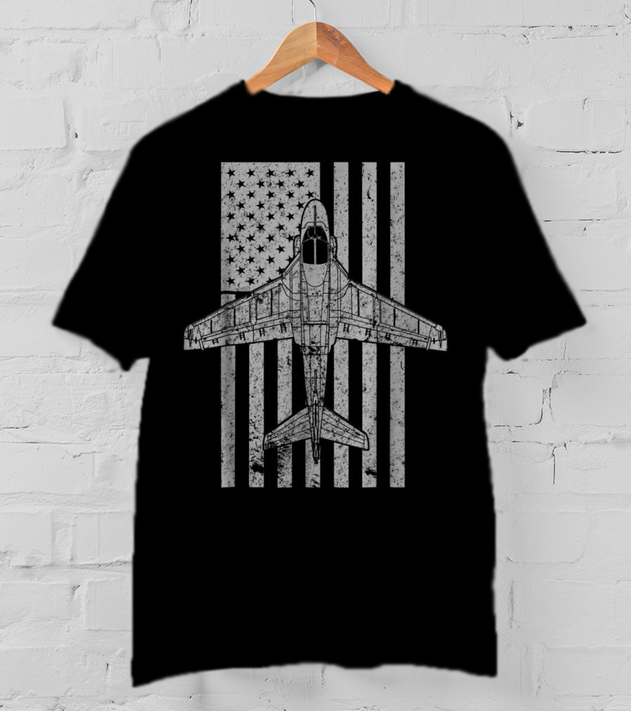 Intruder A6 Jet Airplane With Vintage American Flag T-Shirt