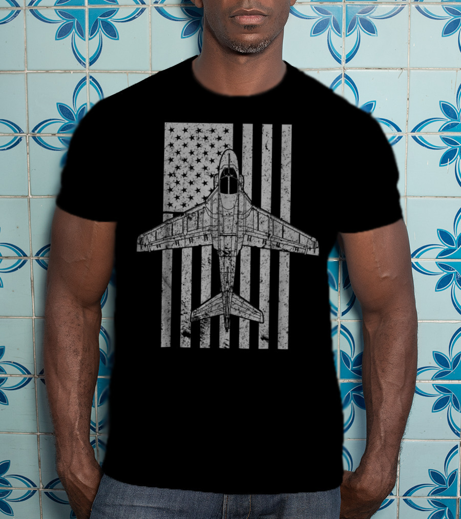 Intruder A6 Jet Airplane With Vintage American Flag T-Shirt