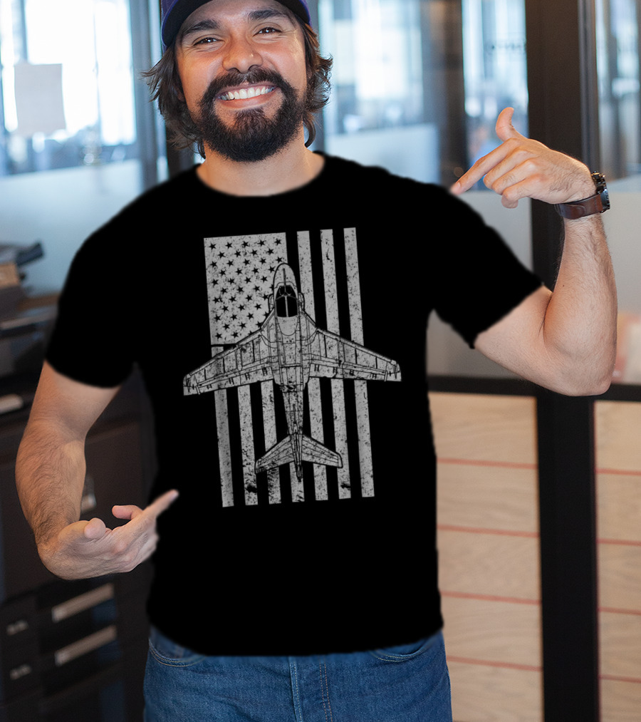 Intruder A6 Jet Airplane With Vintage American Flag T-Shirt