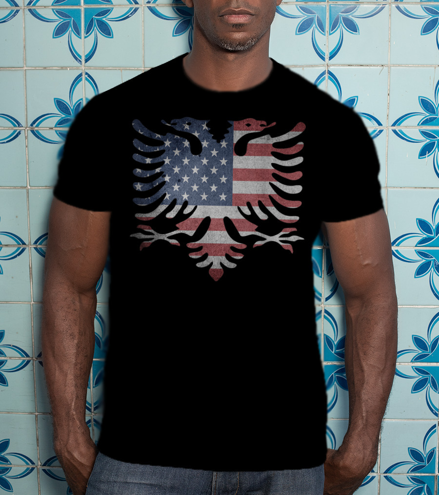 Albanian American Flag Roots USA Eagle T-Shirt