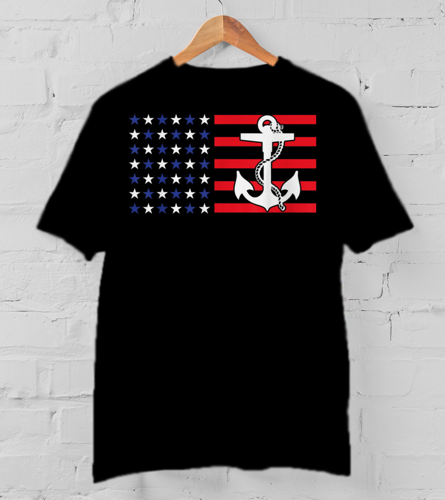 American Flag Anchor Patriotic Military July Navy USA T-Shirt