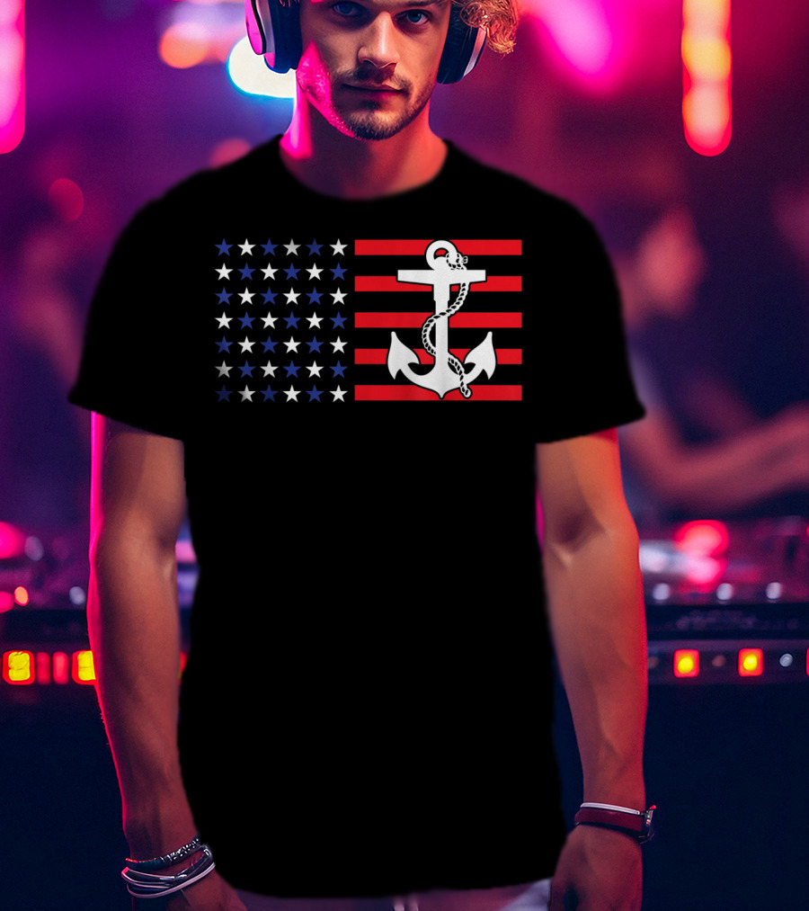 American Flag Anchor Patriotic Military July Navy USA T-Shirt