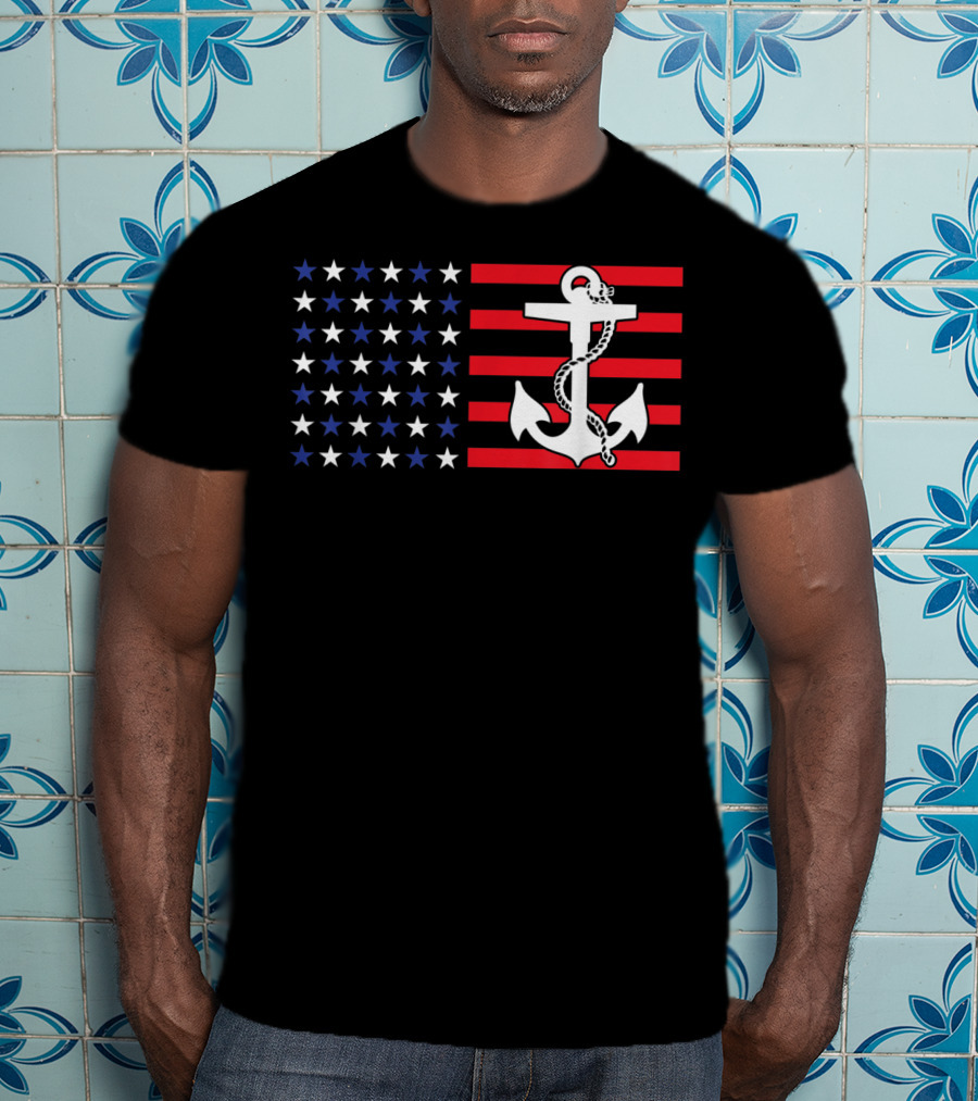 American Flag Anchor Patriotic Military July Navy USA T-Shirt