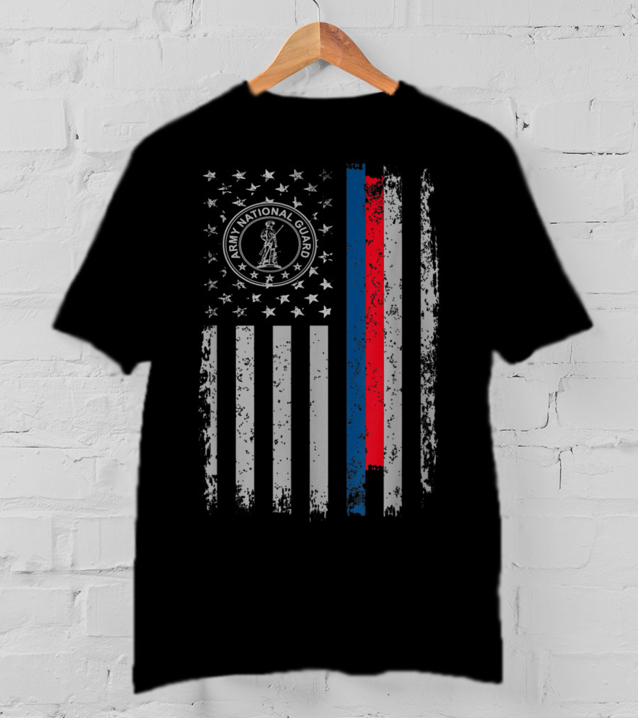 American Flag Army National Guard Symbol With Distressed Stripes T-Shirt