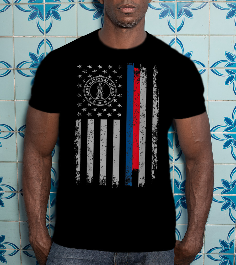 American Flag Army National Guard Symbol With Distressed Stripes T-Shirt