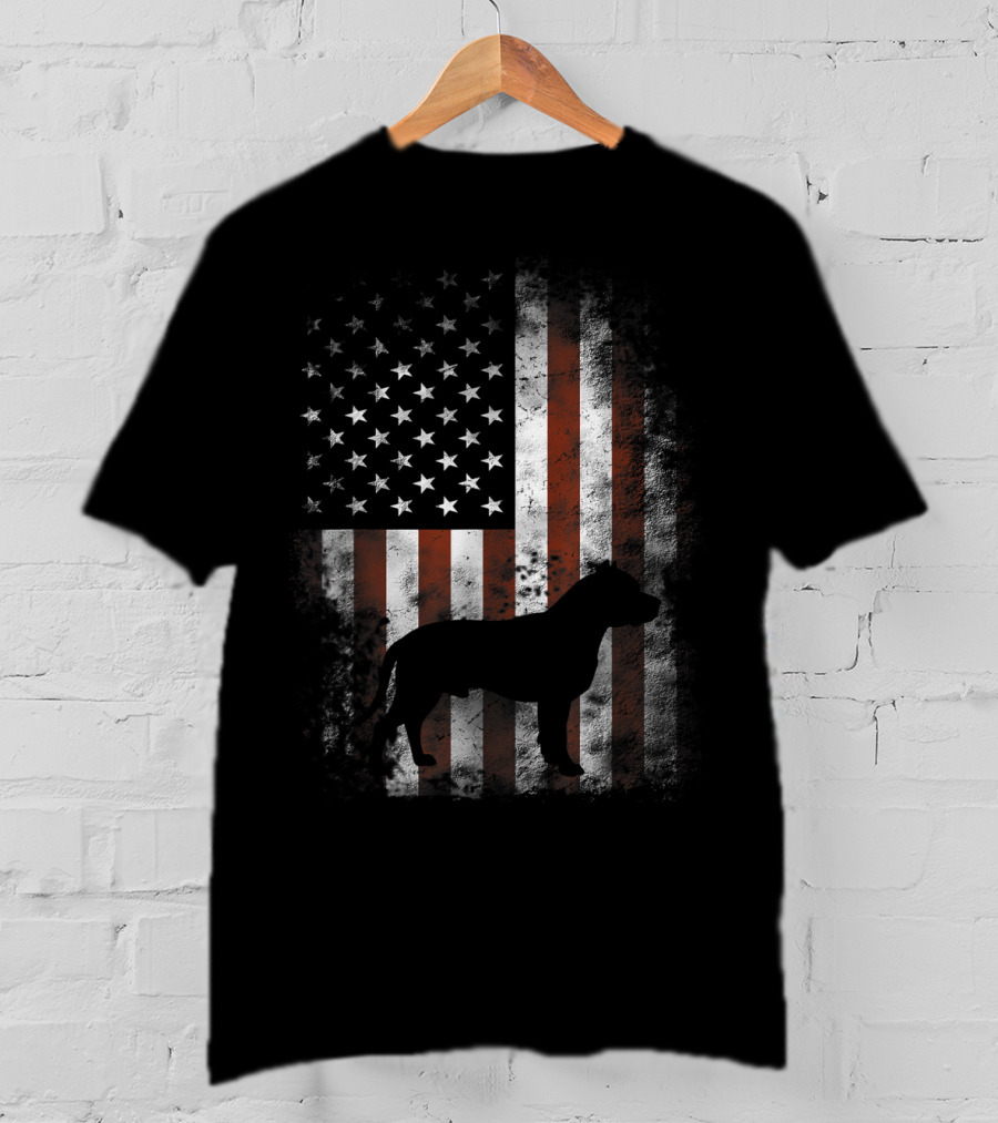 American Pitbull Terrier Silhouette With American Flag Patriotic T-Shirt