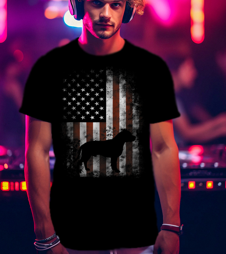 American Pitbull Terrier Silhouette With American Flag Patriotic T-Shirt