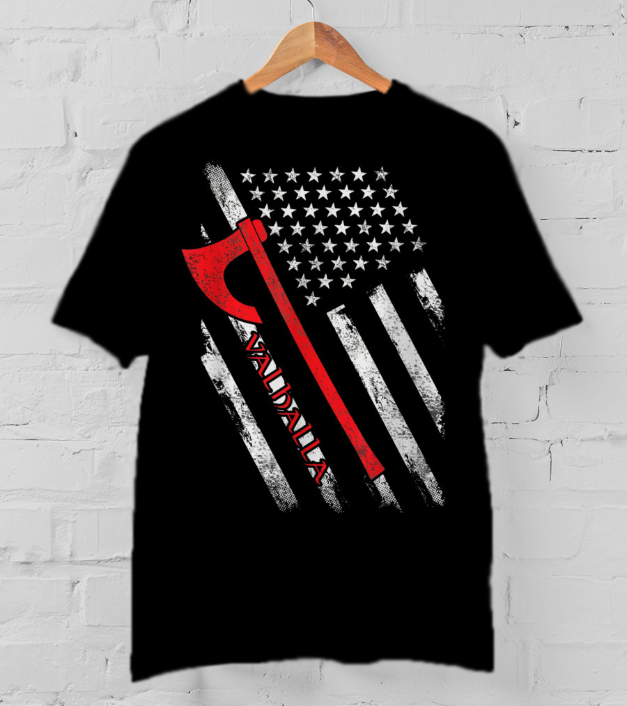 Valhalla American Viking Axe Flag T-Shirt