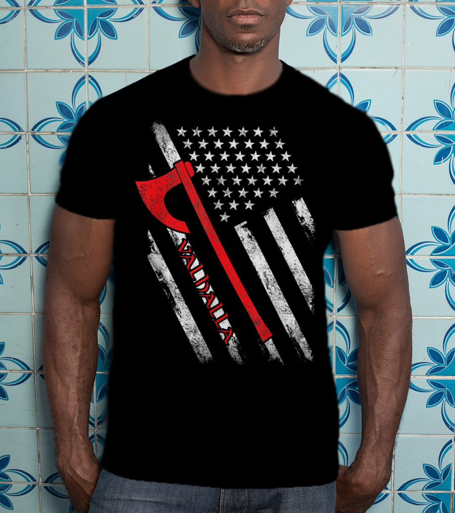 Valhalla American Viking Axe Flag T-Shirt
