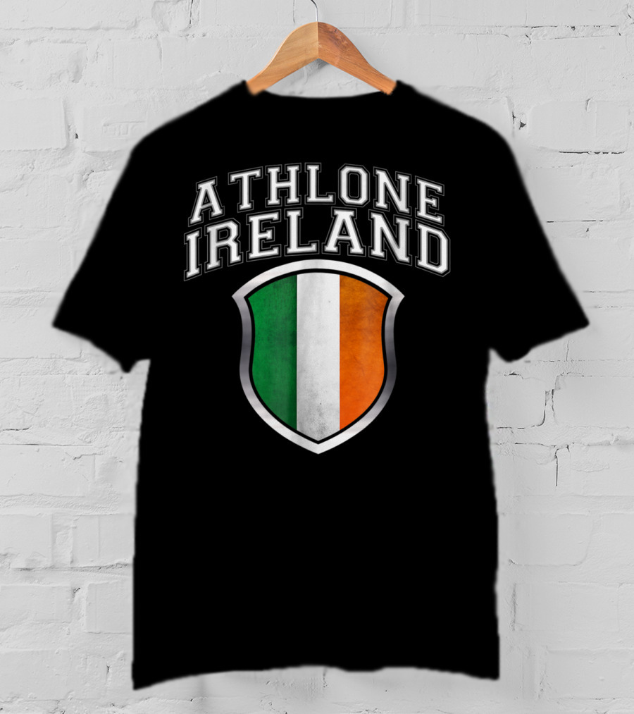Athlone Ireland With Irish Flag Shield Crest T-Shirt