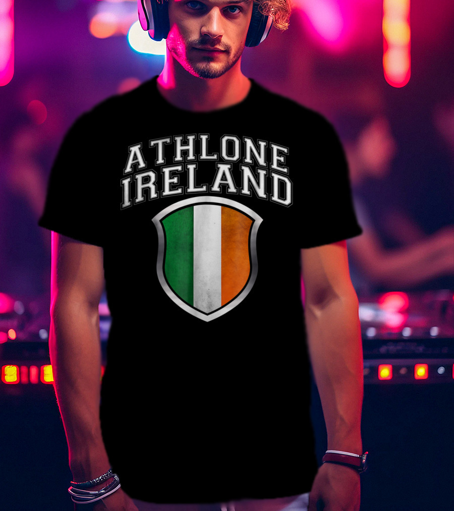 Athlone Ireland With Irish Flag Shield Crest T-Shirt