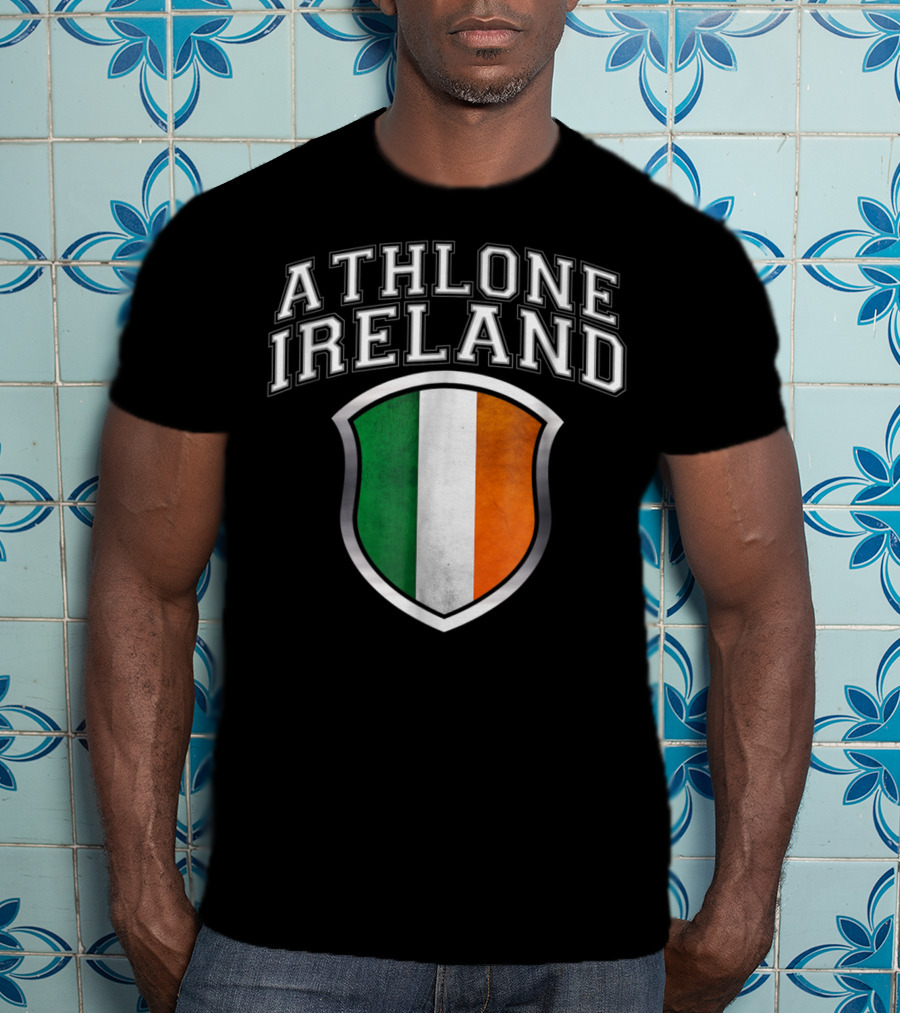 Athlone Ireland With Irish Flag Shield Crest T-Shirt