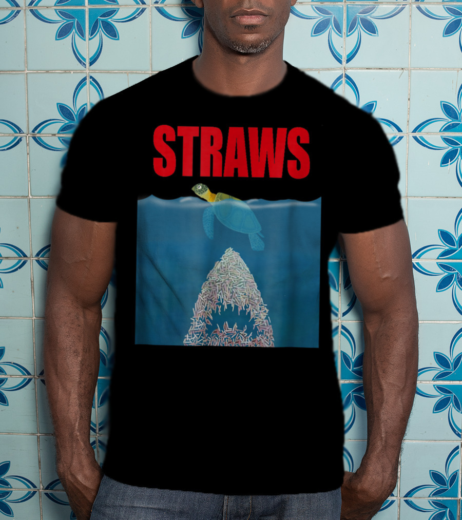 Straws Sea Turtle Save Earth Ban Plastics T-Shirt