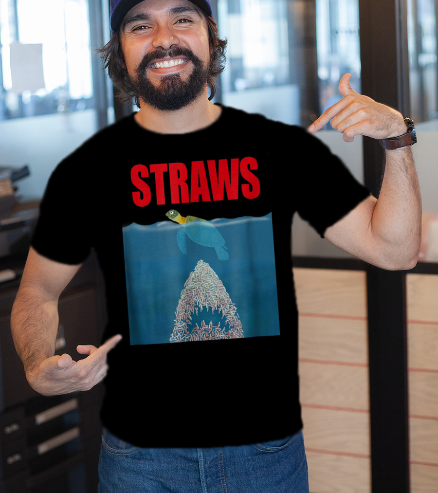 Straws Sea Turtle Save Earth Ban Plastics T-Shirt