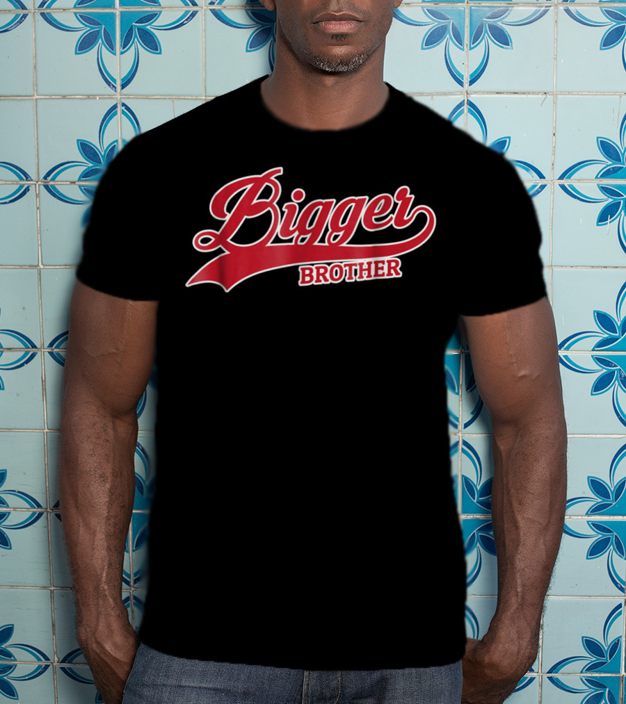 Bigger Brother Sibling Script Style Red And White T-Shirt