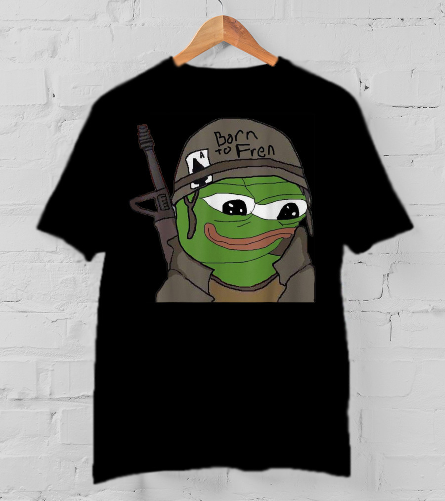 Born To Fren Pepe Military Helmet Cartoon With Rifle T-Shirt