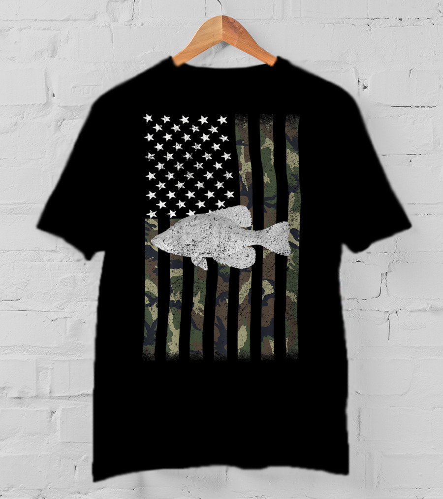 Camouflage American Flag Crappie Fishing T-Shirt