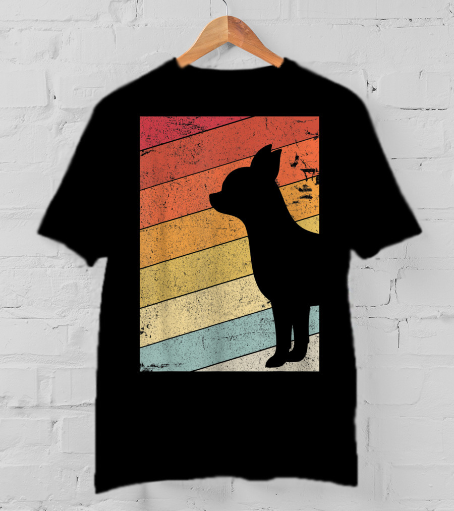 Chihuahua Style Retro Silhouette With Vintage Rainbow Stripes T-Shirt