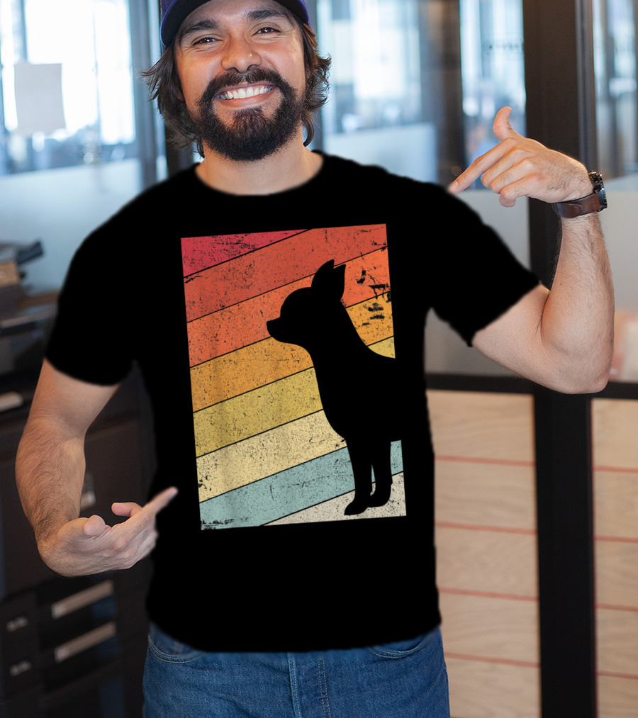 Chihuahua Style Retro Silhouette With Vintage Rainbow Stripes T-Shirt