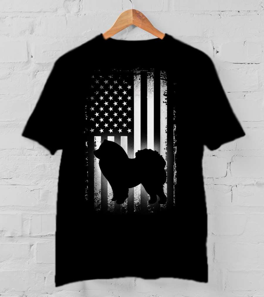 Patriotic Chow Chow Silhouette With American Flag Background T-Shirt