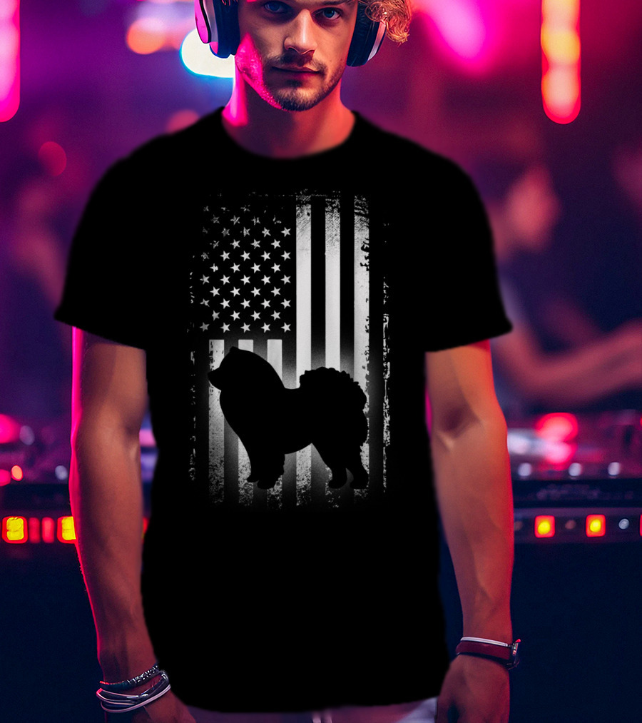 Patriotic Chow Chow Silhouette With American Flag Background T-Shirt