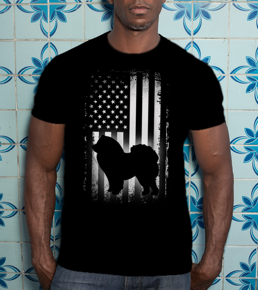 Patriotic Chow Chow Silhouette With American Flag Background T-Shirt