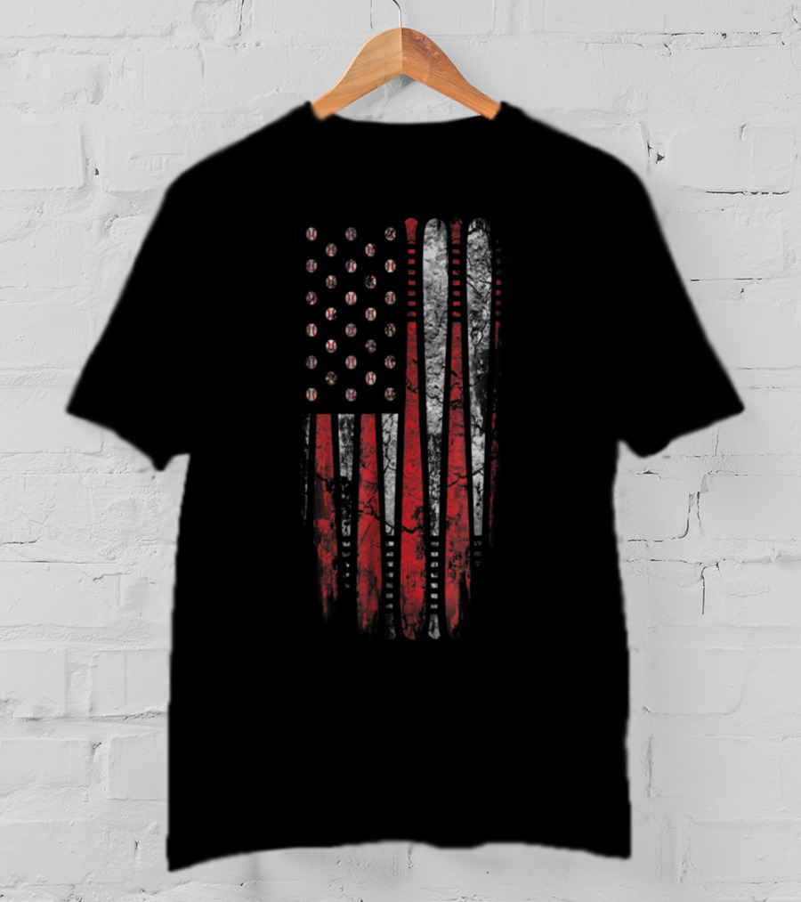 American Flag Baseball Bat And Ball Design For Baseball Lover T-Shirt
