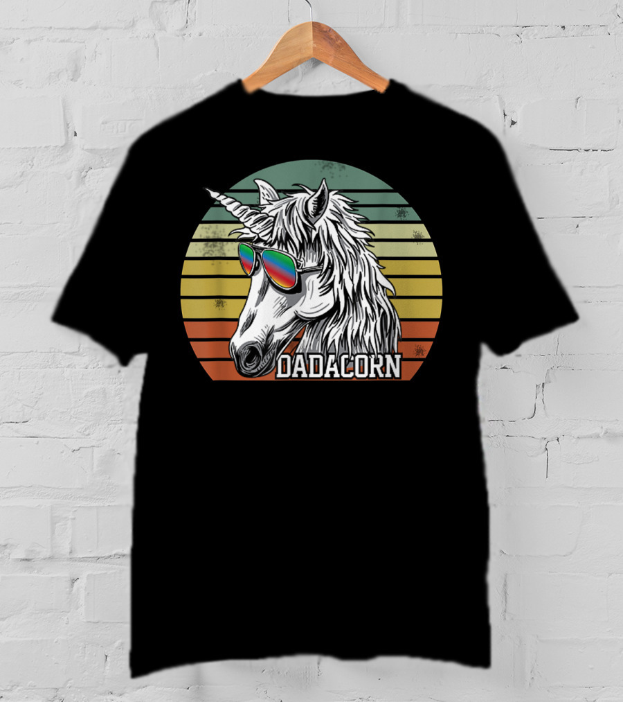 Dadacorn Rainbow Sunglasses Unicorn Retro Stripes T-Shirt