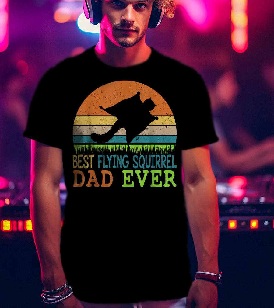 Best Flying Squirrel Dad Ever Retro Sunset T-Shirt