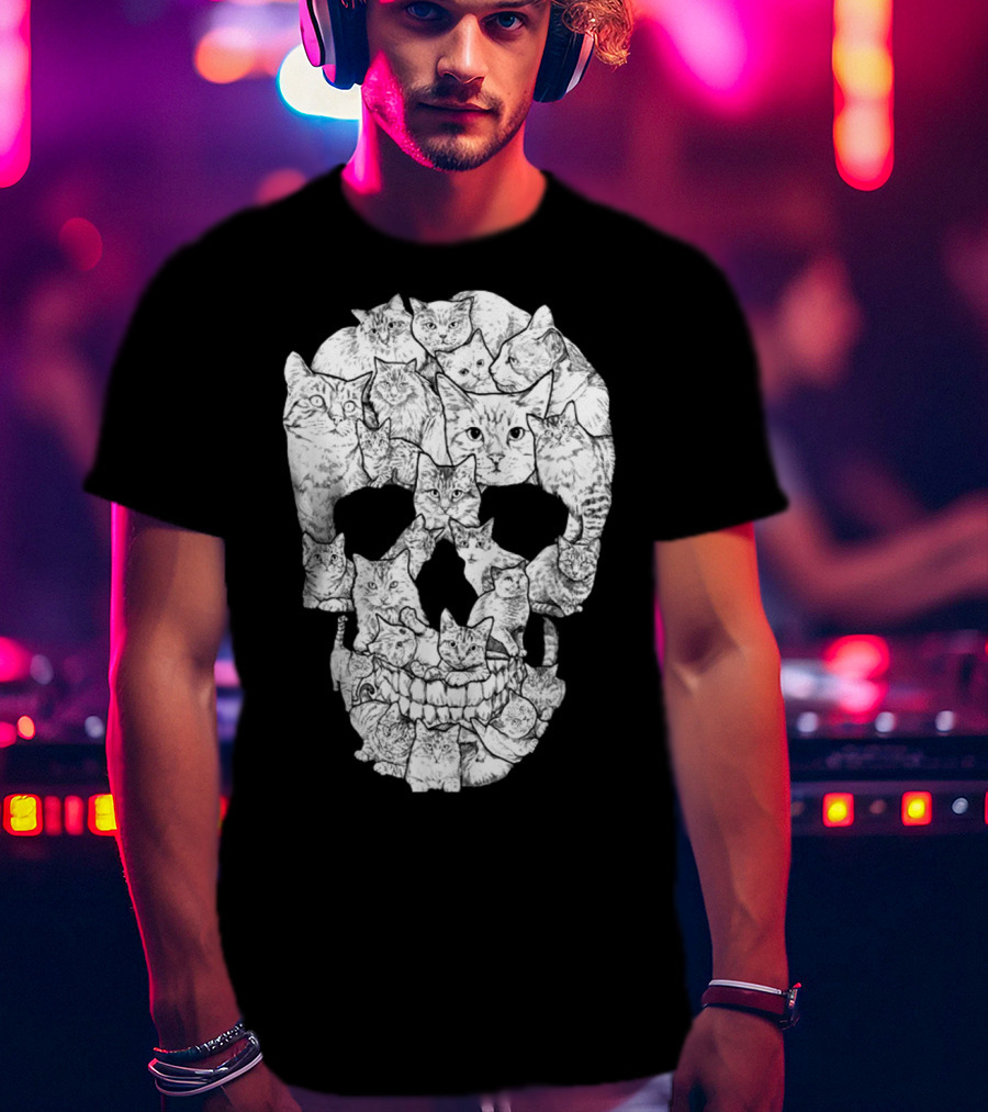 Cat Skull Cat Skull Men's Unique Feline Skull T-Shirt