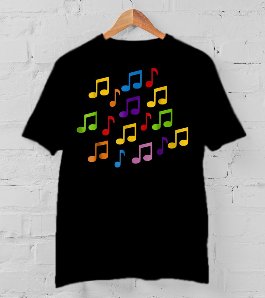 Colored Music Notes Pattern Vibrant T-Shirt