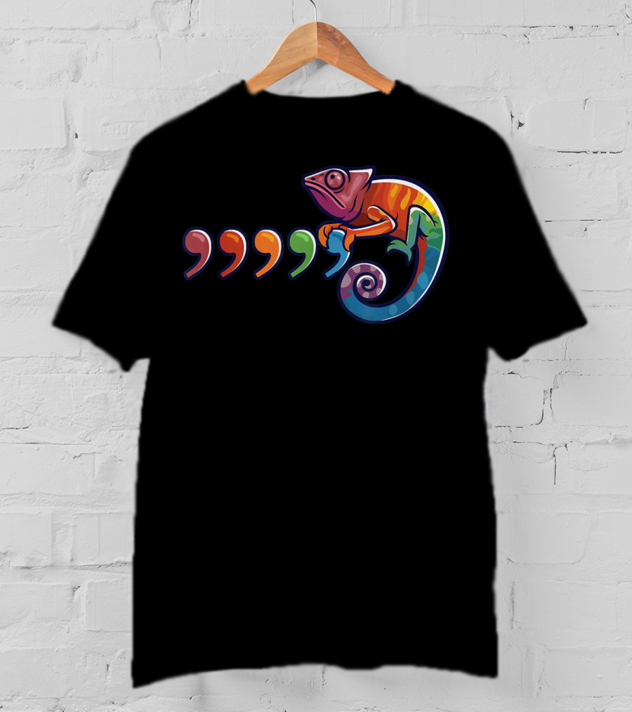 Comma Chameleon Colorful 80's Throwback T-Shirt
